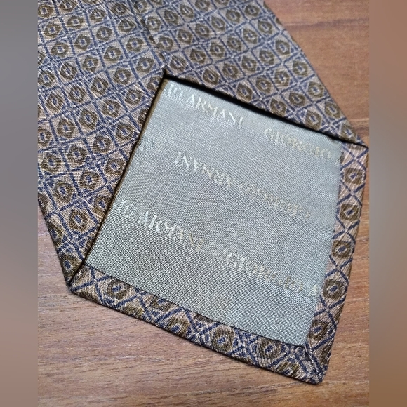 Giorgio Armani Tie, 100% Silk, Blue & Green & Grey Pattern, Made in Italy - Picture 3 of 10